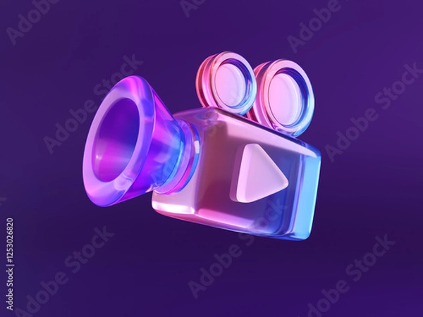 Obraz A video camera icon with a play button, 3D rendering