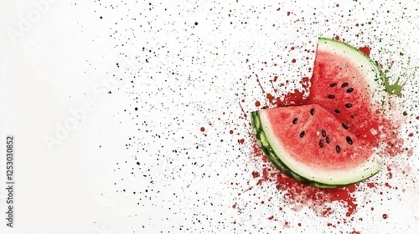 Fototapeta a vibrant watermelon slice vector, fruit element, handdrawn style, red and green, isolated on white background