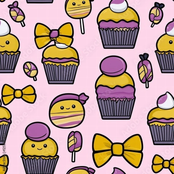 Obraz seamless pattern background, Colorful Dessert Pattern on Pink Background for Fun Design Elements