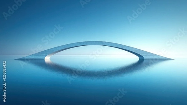 Fototapeta Modern bridge reflecting in calm water, minimalist design, serene landscape, architectural concept