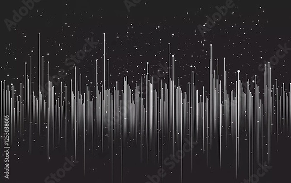 Fototapeta Black background with sound waves in white, vector graphic. Minimalist design element for a music poster or audio waveform background.