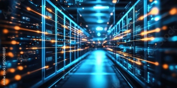 Fototapeta Modern digital server farm with futuristic aesthetic