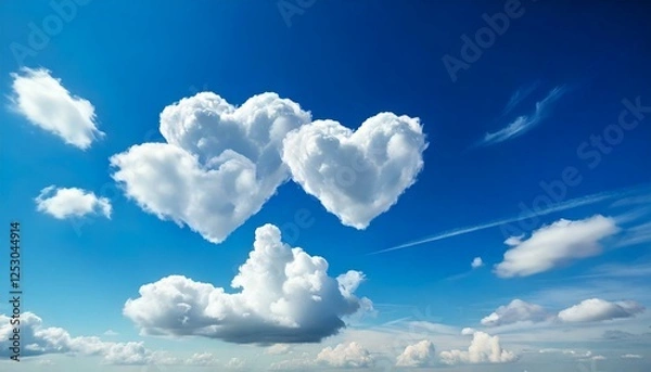 Obraz 空に浮かぶハート模様の雲、ラッキー愛情のイメージ