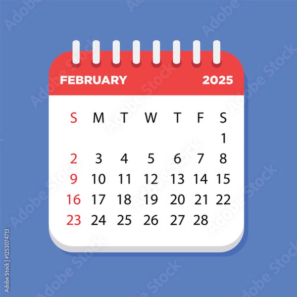 Fototapeta Letter calendar for March 2025. The week begins on Sunday. Time, planning and schedule concept. Flat design. Removable calendar for the month.