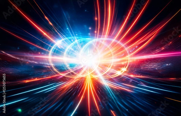Fototapeta Abstract background with glowing lines of light converging in the center.