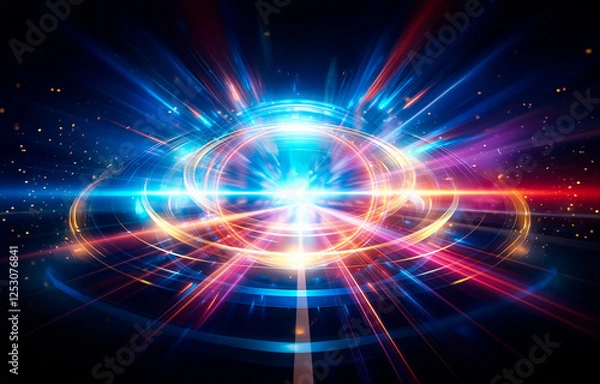 Fototapeta Abstract colorful streaks of light converge in the center, creating a sense of speed and movement.