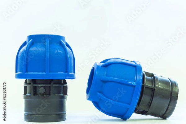Obraz union and fitting HDPE pipe on isolated background