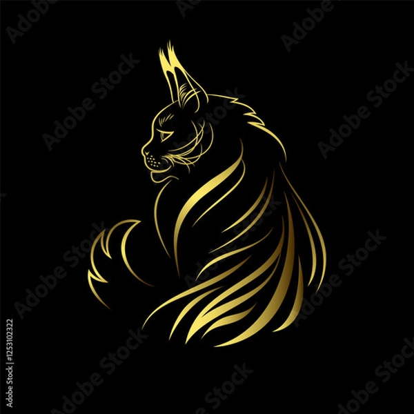 Obraz Stylized Maine Coon Cat in Gold Color