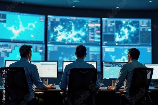 Fototapeta air traffic controllers in the control room at computer monitors