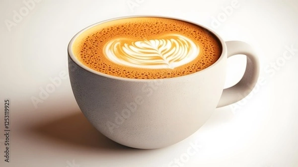 Fototapeta A modern coffee cup with a refined matte finish and subtle texture, holding a deep, aromatic coffee crowned with a delicate layer of foam.