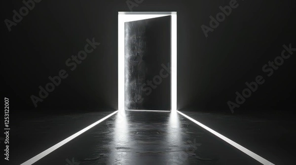Obraz A dark room with a door that is open to the light