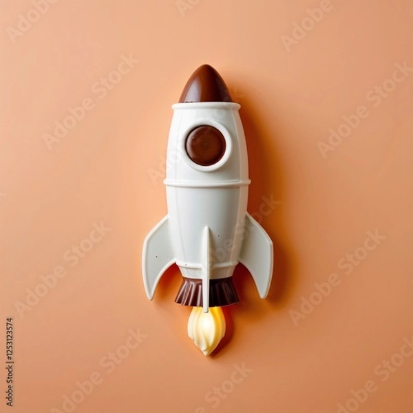 Fototapeta A rocket shape vanilla latte chocolate on plain peach background