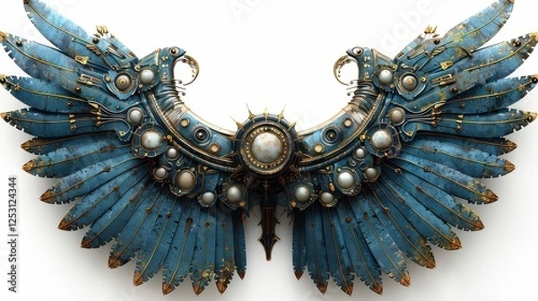 Obraz Two metal wings made of gears and cogs showing steampunk concept on white background