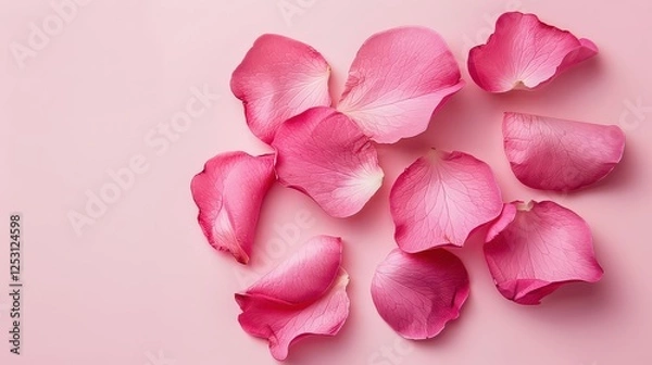 Obraz Minimal style Pink rose petals set on pastel pink background