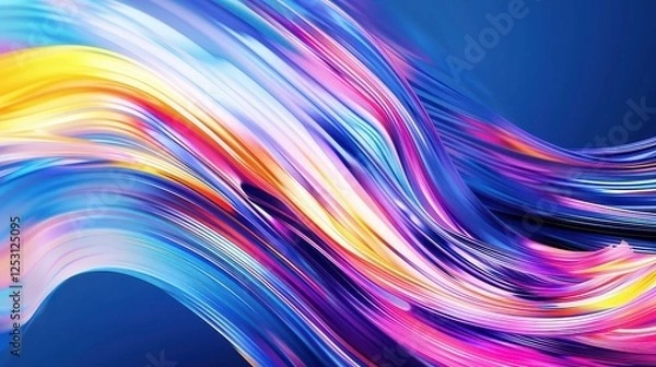Obraz Modern abstract high-speed movement. Colorful dynamic motion on blue background. Movement technology pattern for banner or poster design background concept.