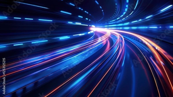 Obraz Modern abstract high-speed movement. Colorful dynamic motion on blue background. Movement technology pattern for banner or poster design background concept.