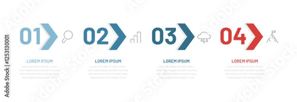 Fototapeta An infographic with four numbers reflecting the stages. Infographics for presentation, website, and web design. Consistent actions in business, startup