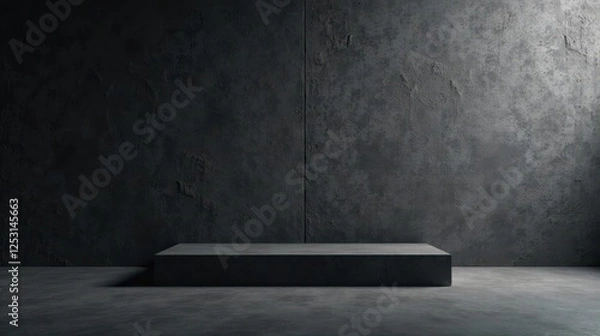 Fototapeta Dark Concrete Platform Against a Textured Wall, Ideal for Product Display or Presentation