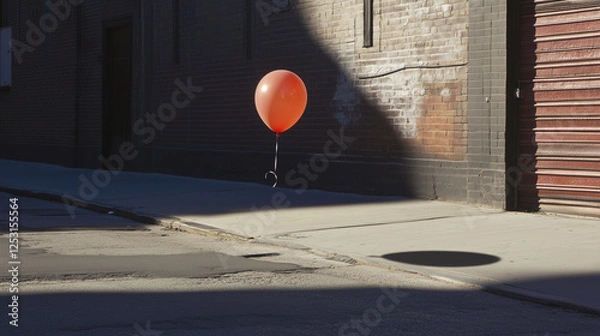 Obraz Lonely Red Balloon Floating Over a Shadowed Urban Street