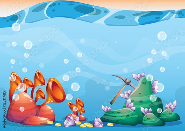 Fototapeta cartoon vector underwater treasure background with separated layers for game art and animation game design asset in 2d graphic