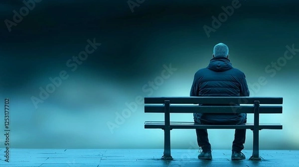 Obraz A person sitting on a bench, lost in deep thought.