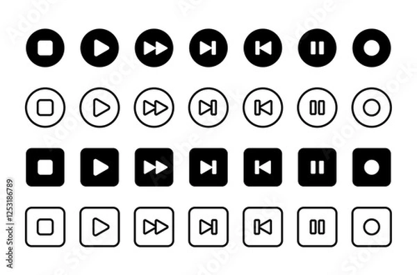 Obraz Media player button icons. Pause, rewind, fast forward Play video icon Set.
Music and video player button icons.