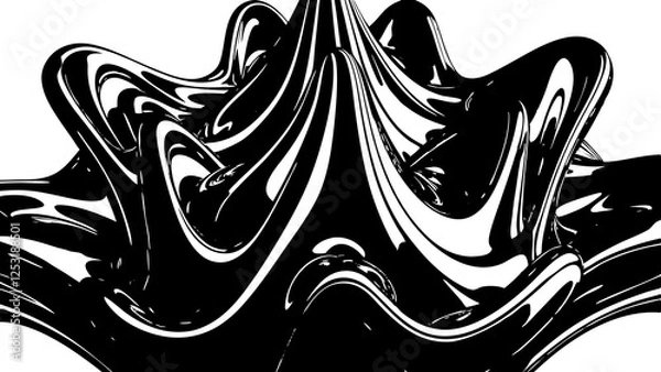 Fototapeta abstract fluid shape, black and white, organic curves, liquid motion, high contrast, symmetrical design