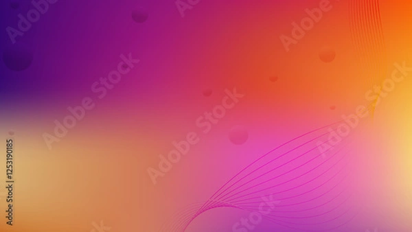 Fototapeta Abstract purple yellow blue and orange multicolor meshed gradient with lineart and circular shapes background design