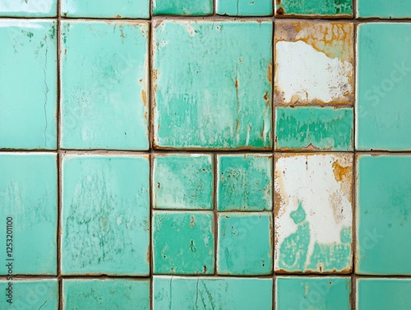 Fototapeta Unique Ceramic Tiles Adorned in Mint Hues Create a Vibrant and Textured Atmosphere for Captivating Interior Design Ideas and Renovations Beyond the Ordinary. Generative AI