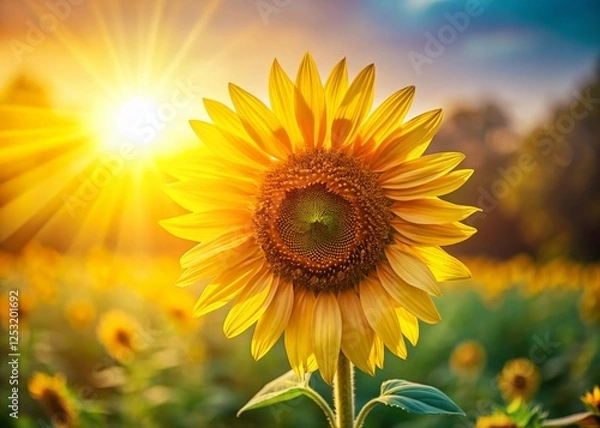 Fototapeta Vibrant Yellow Sunflower Summer Minimalist Abstract Art Background with Copy Space