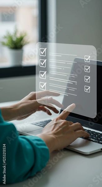 Obraz Digital Checklist: Streamlining Tasks on Laptop - Boost Productivity & Achieve Goals with Online Forms & Surveys for Efficient Workflow Management