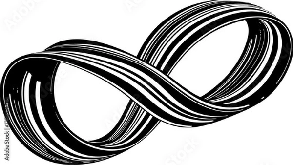 Fototapeta infinity symbol, black and white, fluid curves, dynamic ribbons, sleek design, abstract art, mathematical concep