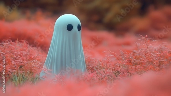 Fototapeta A friendly ghost stands in a red field of plants