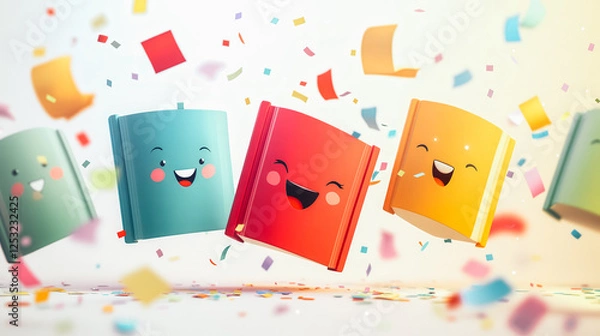 Obraz A group of colorful, smiling faces are flying through the air