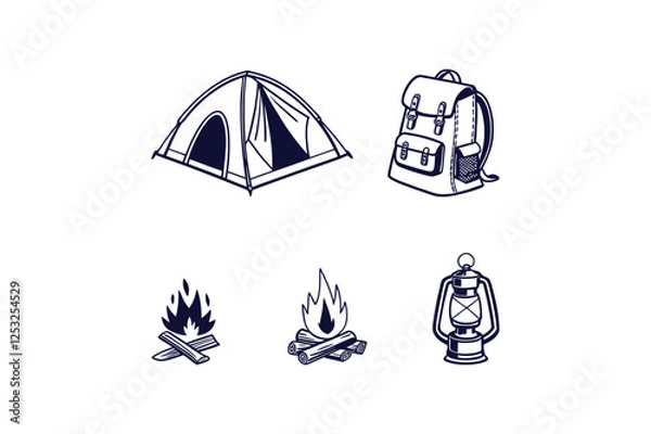 Obraz set of camping equipment silhouette clip art vector illustration