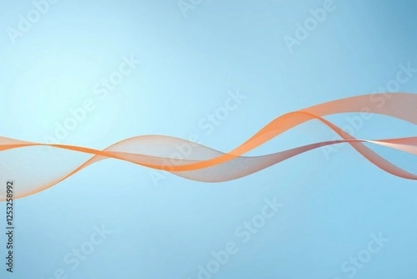 Fototapeta  Two overlapping, flowing lines in soft, translucent orange tones against a light blue background.