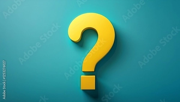 Fototapeta bright yellow question mark on a soft blue background symbolizing curiosity and inquiry in a colorful and engaging design