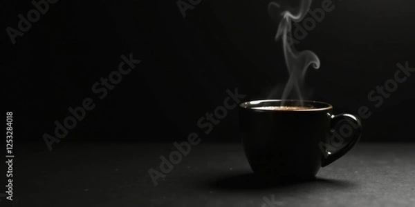 Fototapeta Aromatic Dark Beverage in a Cup with Steam Rising on a Dark Surface