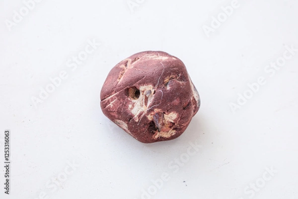 Obraz Uneven rock red jasper white white veins isolated on white background suitable for decoration, geology, graphic resource