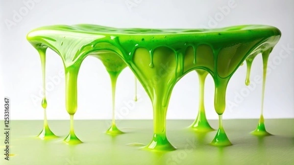 Obraz Isolated Drip of Slime on White Background, liquid effects, isolated object, science experiment, slime texture