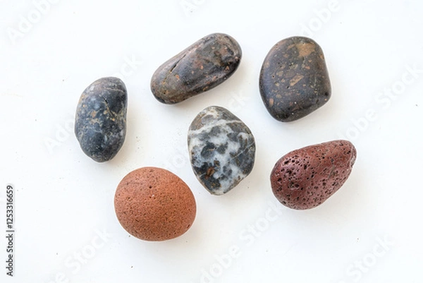 Obraz set of colourful natural pebbles and rocks vulcanic stone suitable for decoration, architecture, construction isolated on white background