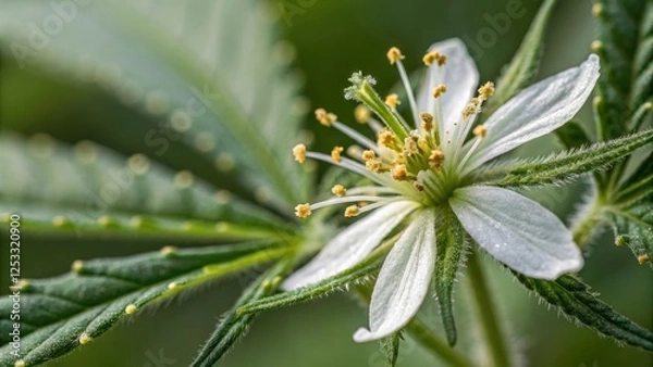 Obraz Macro shot of CBD pistils with natural light, buds, marijuana, plant detail