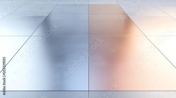 Fototapeta Abstract metallic surface with soft blue and orange reflections creating a modern, minimalistic aesthetic.