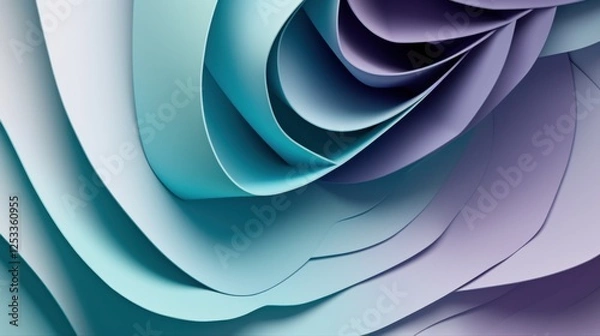 Fototapeta Abstract Swirling Layers of Teal and Purple Paper: A Modern Digital Art Design