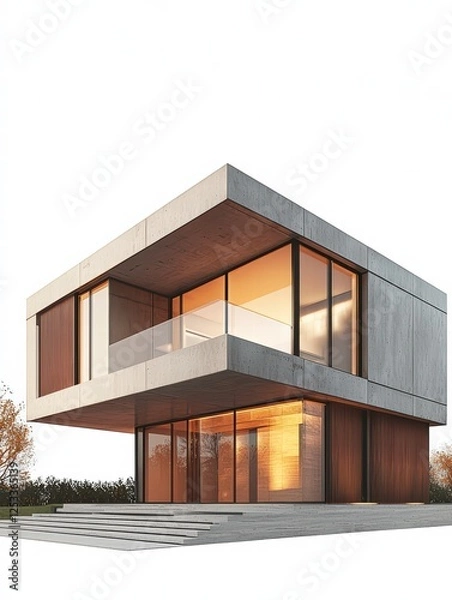 Fototapeta Modern architectural residence: An expansive residence showcasing a cutting-edge modern design with expansive glass windows. The image captures a sense of spaciousness and sophistication