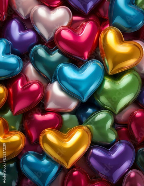 Fototapeta background of multicolored inflatable hearts glossy smooth texture