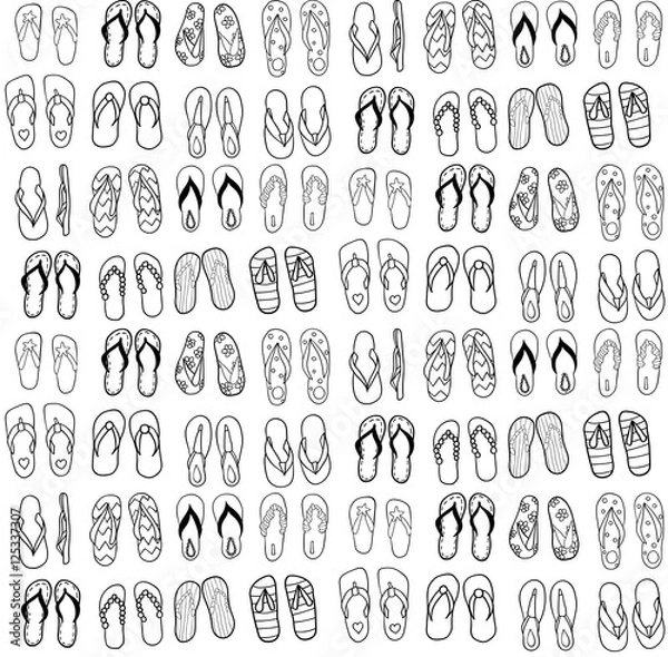 Obraz Cartoon style doodle sketch seamless pattern with various flip flops
