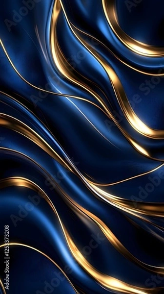 Fototapeta Elegant Flowing Lines Mobile Wallpaper with Dark Blue and Gold Wave Pattern