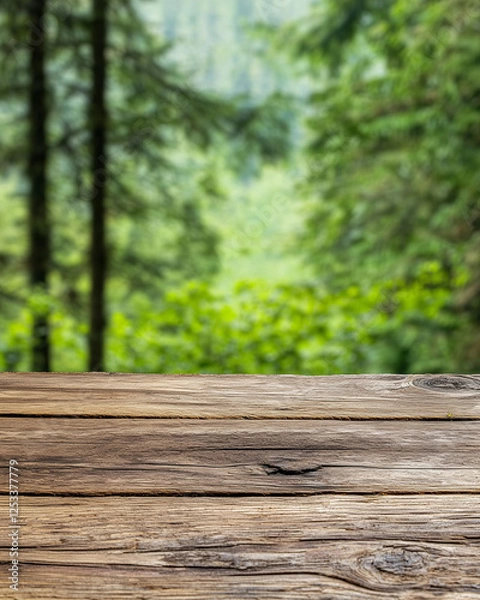 Obraz Wooden Table with Forest Background