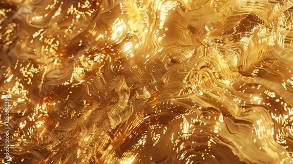 Obraz Molten gold. Liquid metal. Golden waves. Abstract background. 3D rendering.